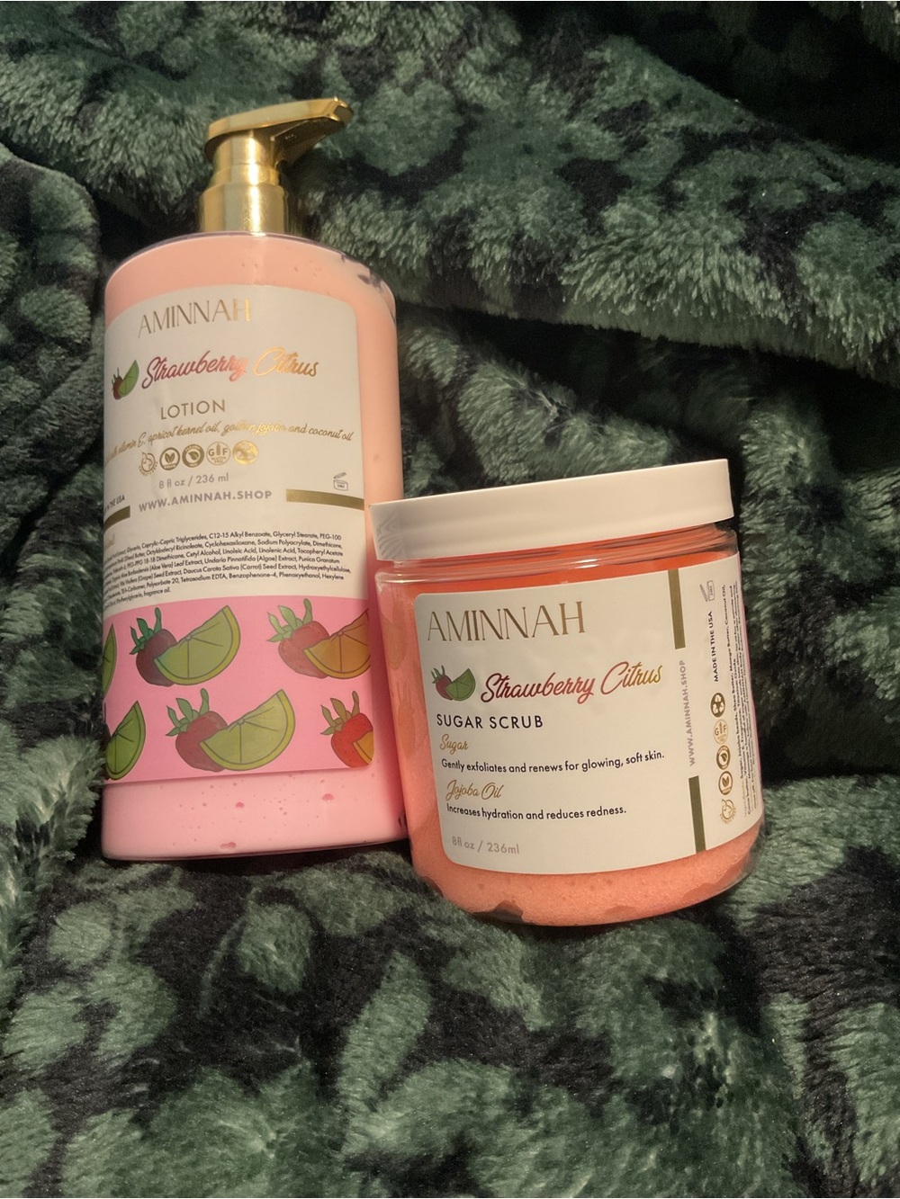 AMINNAH Strawberry Citrus Lotion & Sugar Scrub - Pink